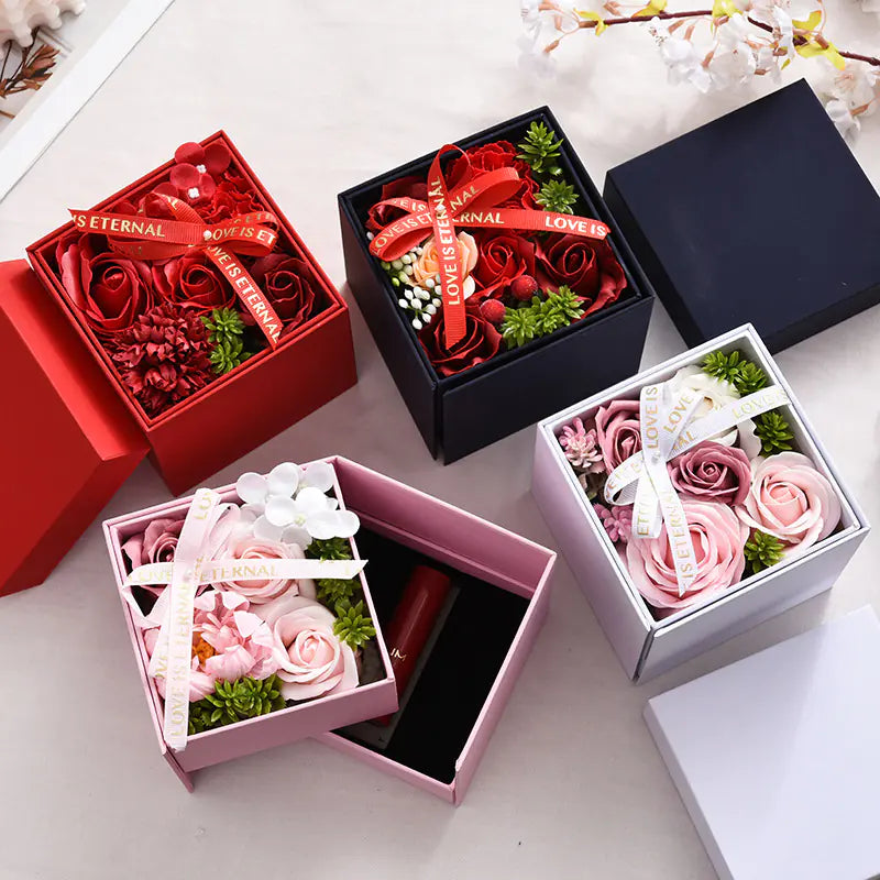 Luxe Rotating Rose Jewelry Box – Double-Layer Preserved Bloom Design